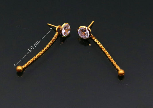 Vintage antique design 18 karat gold stud with dangling chain stylish women's earring jewelry from rajasthan india - TRIBAL ORNAMENTS