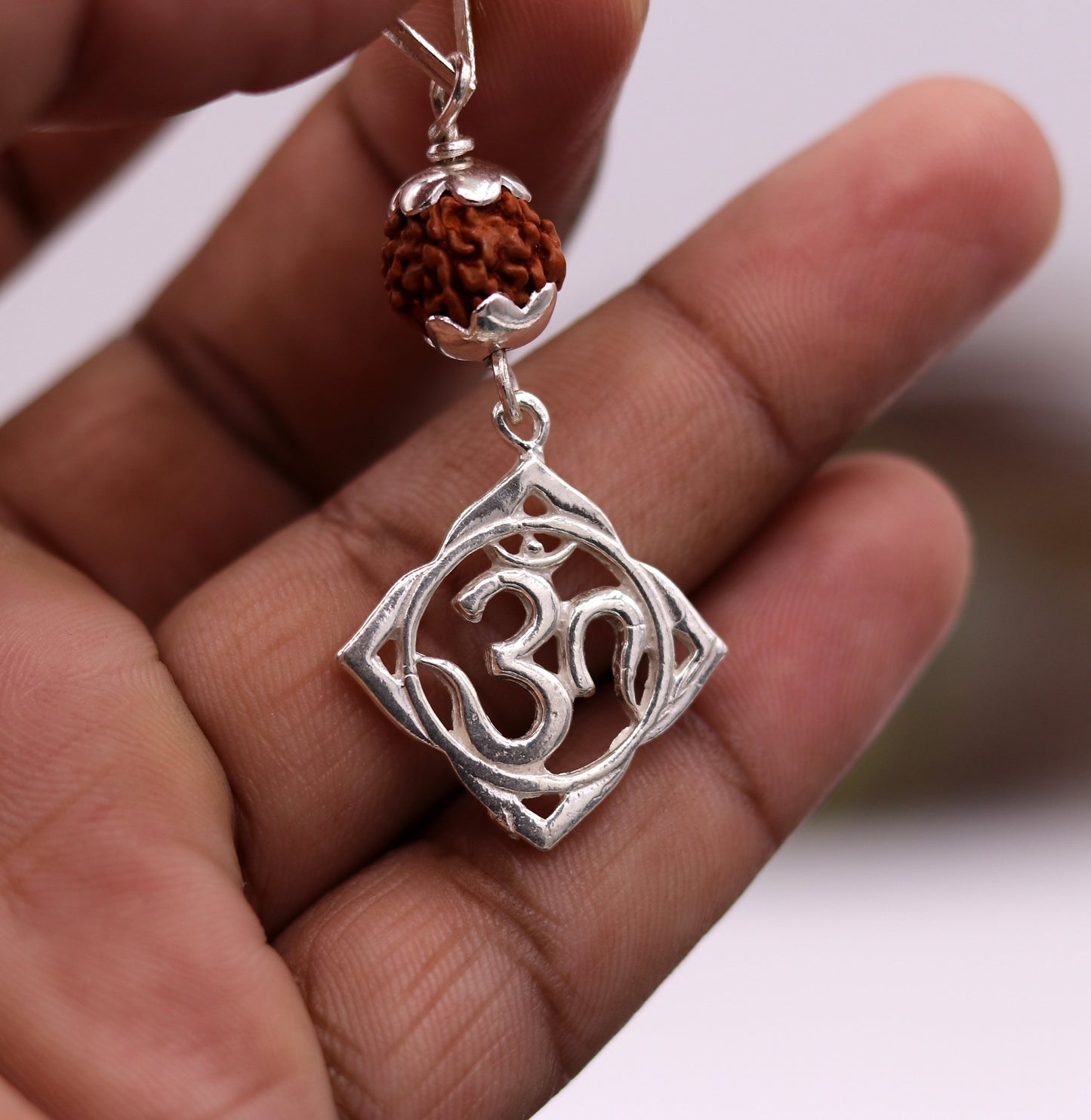 Vintage antique design solid silver handmade aum pendant with natural rudraksh beads pendant jewelry nsp91 - TRIBAL ORNAMENTS