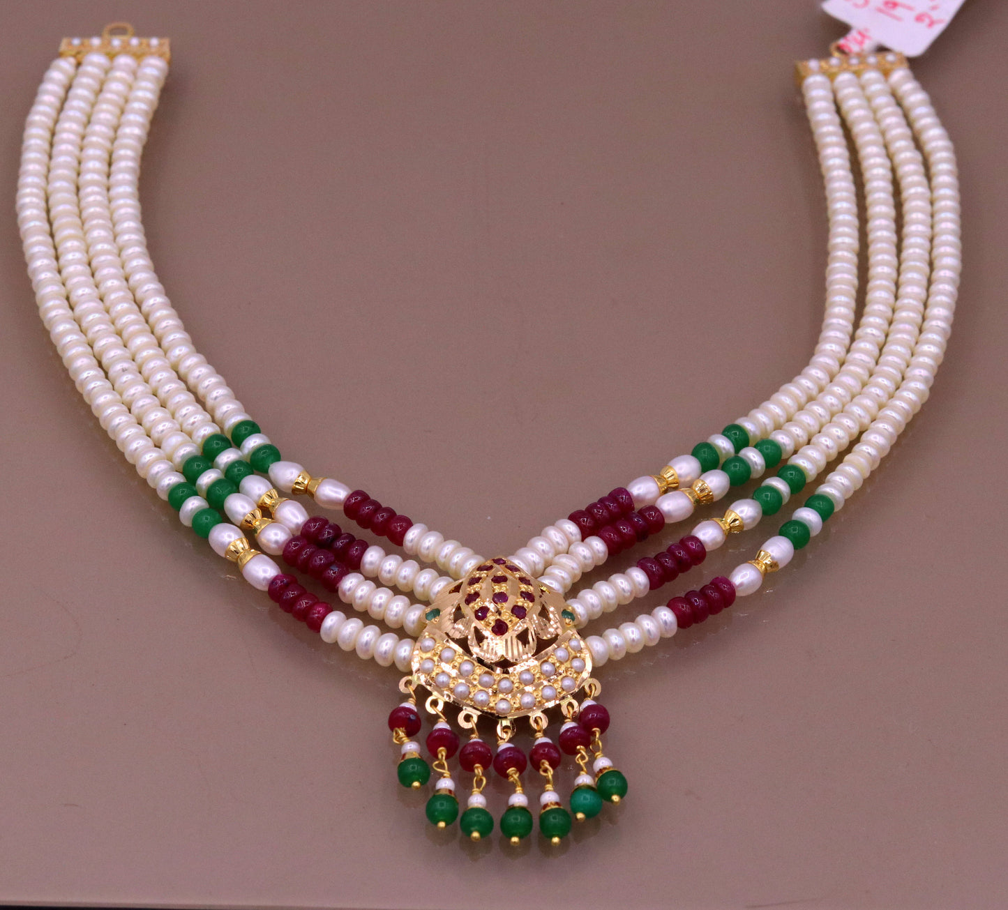 Handmade genuine 22kt yellow gold handmade gorgeous necklace set with fabulous color beads , wedding tribal rajput punjabijewelry india - TRIBAL ORNAMENTS
