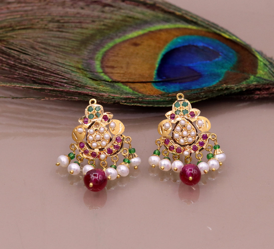 Handmade certified 22kt yellow gold Punjabi muslim rajputi style excellent belly dance wedding party wear with hanging color beads jewelry - TRIBAL ORNAMENTS
