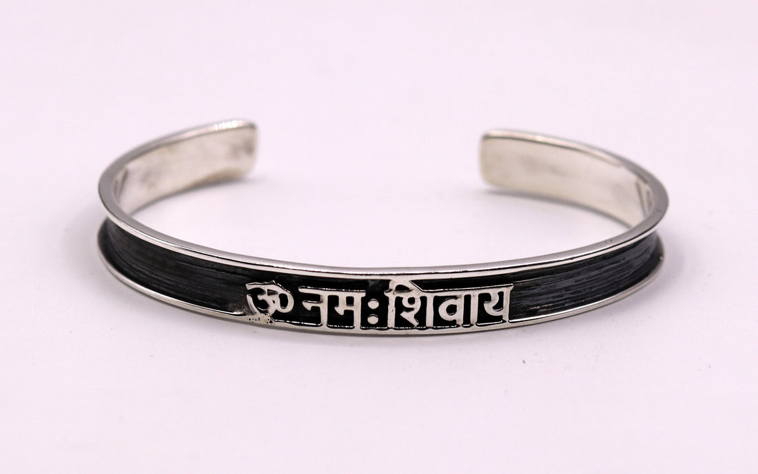 925 sterling silver or Gold polished handmade aum namah shivay mantra bracelet open face kada unisex shiva bracelet jewelry India Gcuff48 - TRIBAL ORNAMENTS