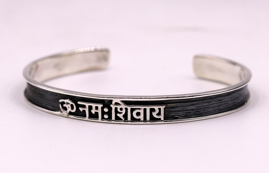 925 sterling silver or Gold polished handmade aum namah shivay mantra bracelet open face kada unisex shiva bracelet jewelry India Gcuff48 - TRIBAL ORNAMENTS