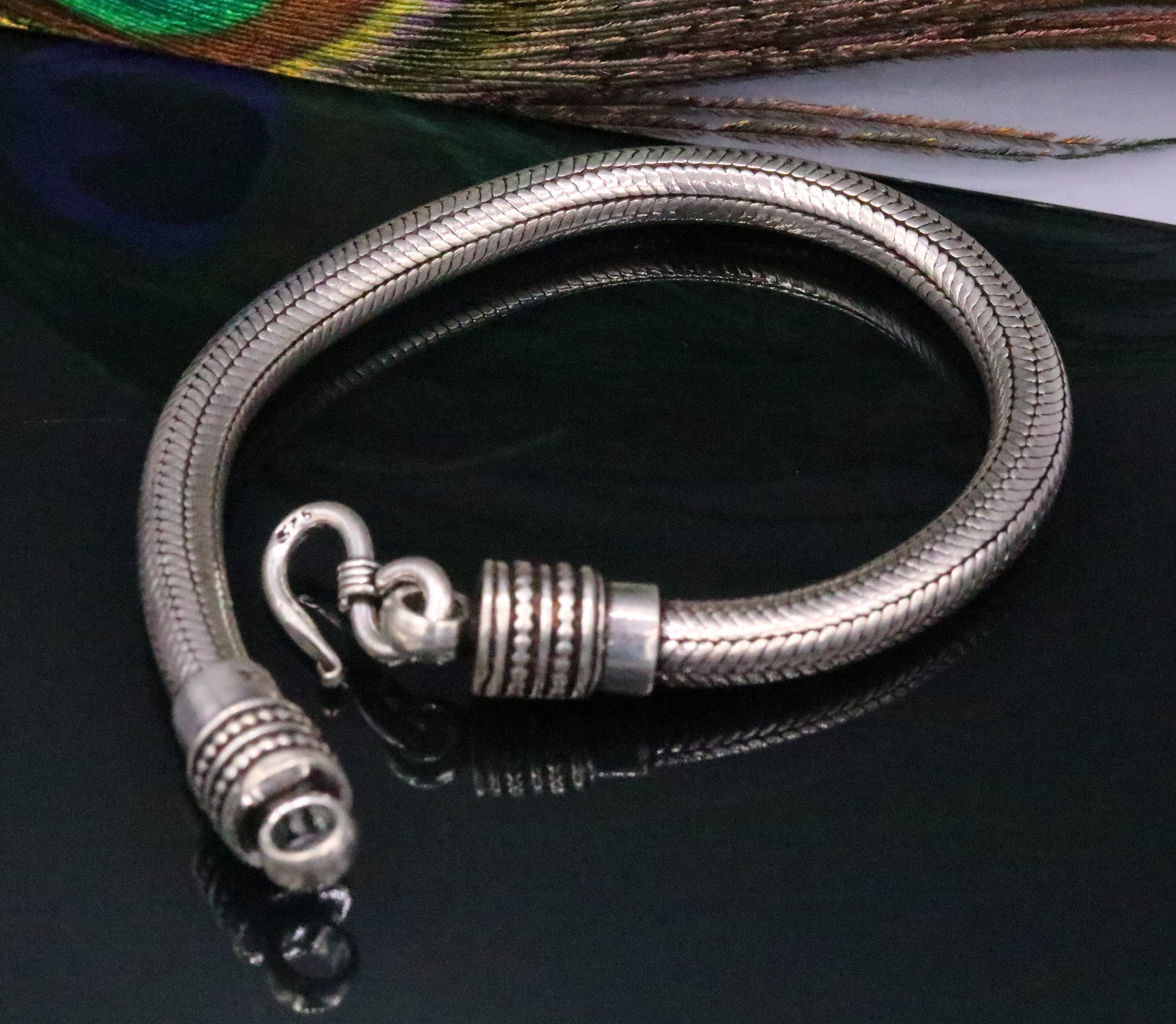 8" long handmade solid sterling silver gorgeous customized snake chain bracelet tribal belly dance gifting jewelry from india sbr199 - TRIBAL ORNAMENTS