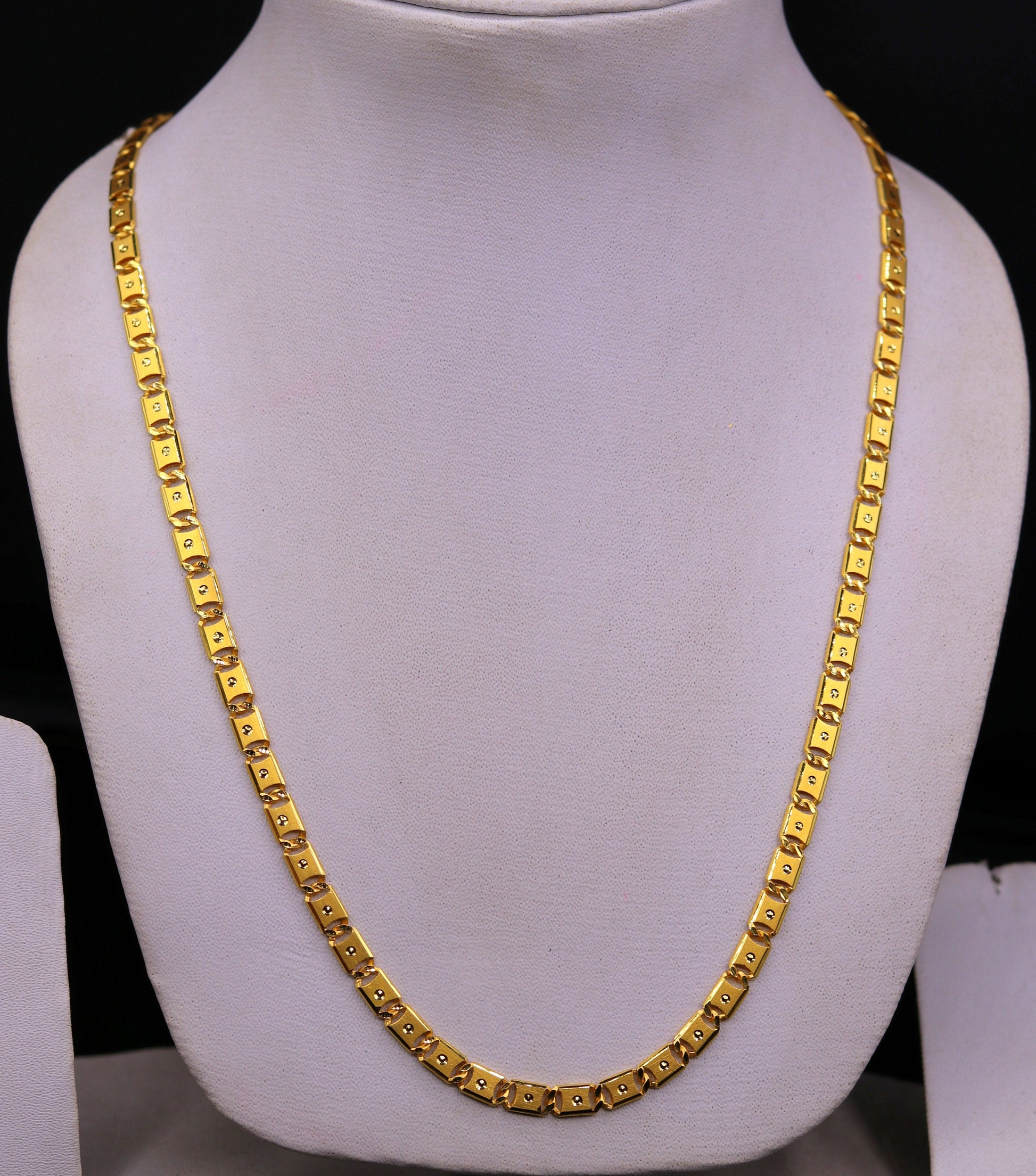 22kt Yellow gold handmade gorgeous Royal Nawabi chain necklace solid diamond cut design unisex bar chain from india - TRIBAL ORNAMENTS