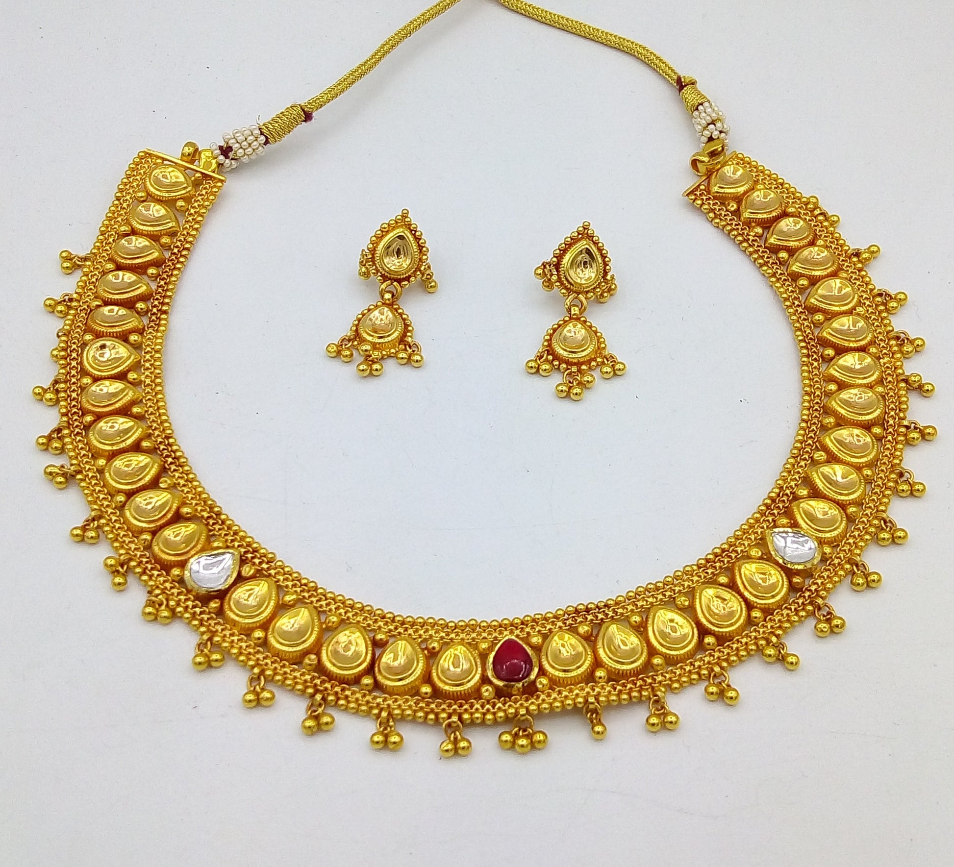Traditional Tussi style vintage antique handmade 22 karat yellow gold fabulous wedding tribal necklace set for women's wedding jewelry - TRIBAL ORNAMENTS
