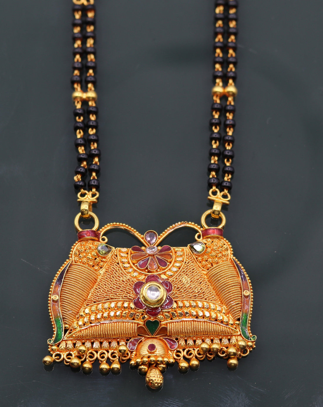 Vintage antique design handmade 22kt gold amazing filigree work necklace pendant chain mangalsutra excellent jewelry from india - TRIBAL ORNAMENTS