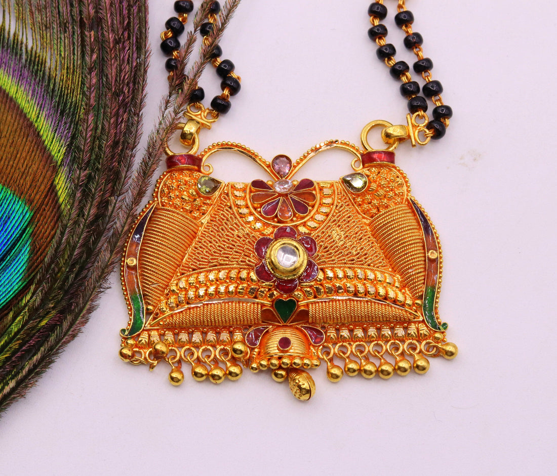 Vintage antique design handmade 22kt gold amazing filigree work necklace pendant chain mangalsutra excellent jewelry from india - TRIBAL ORNAMENTS