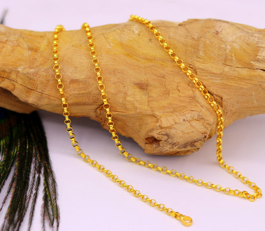 22kt yellow gold handmade certified solid rolo link chain necklace beautiful necklace gifting jewelry - TRIBAL ORNAMENTS