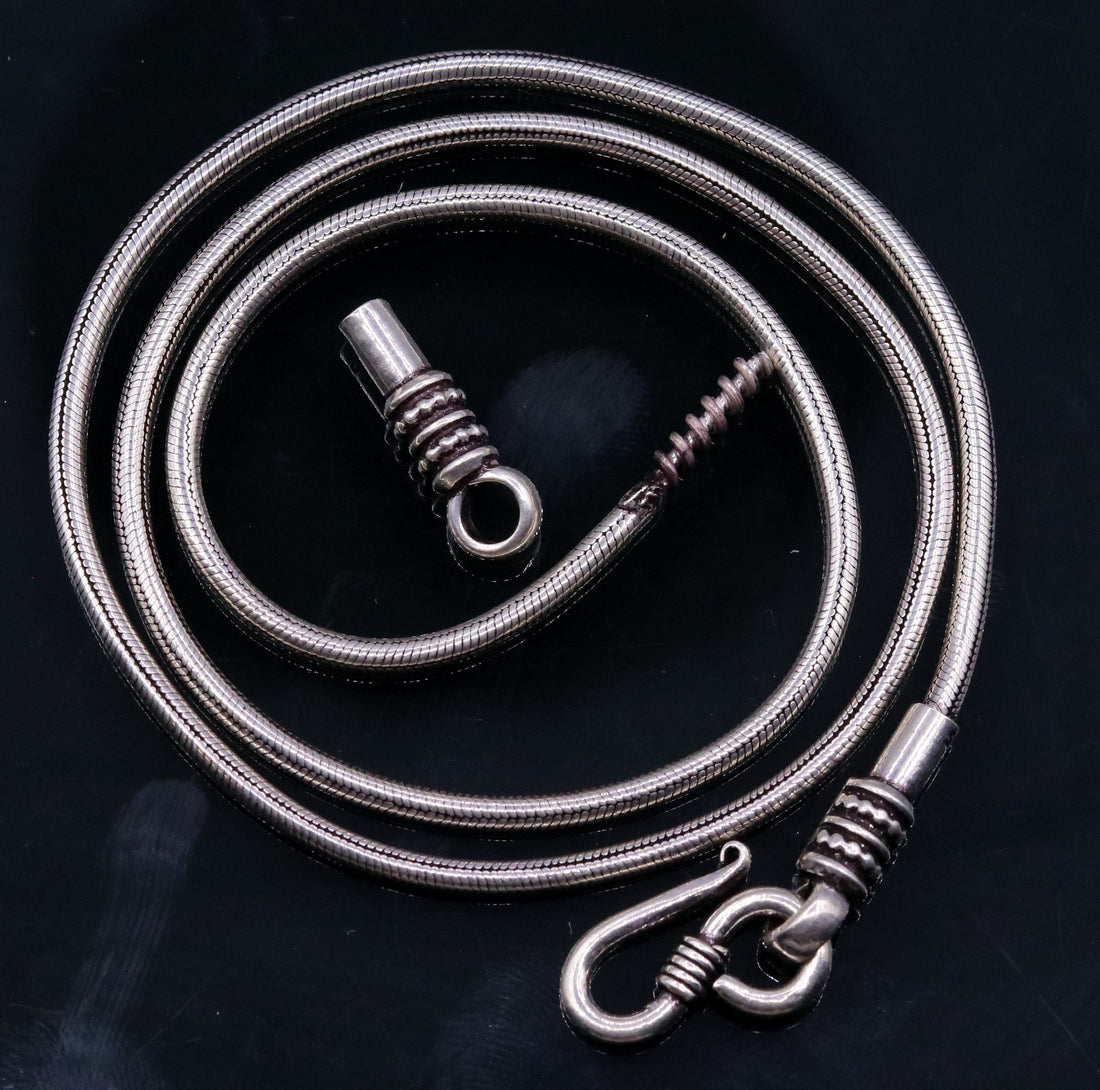 925 sterling silver vintage handmade Solid silver snake chain ,18 inches long screw chain solid antique pendant chain necklace jewelry ch43 - TRIBAL ORNAMENTS