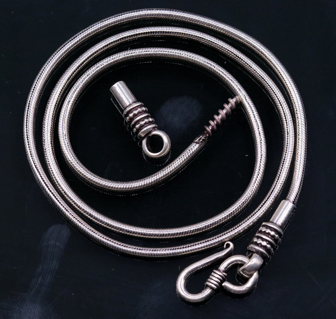 925 sterling silver vintage handmade Solid silver snake chain ,18 inches long screw chain solid antique pendant chain necklace jewelry ch43 - TRIBAL ORNAMENTS