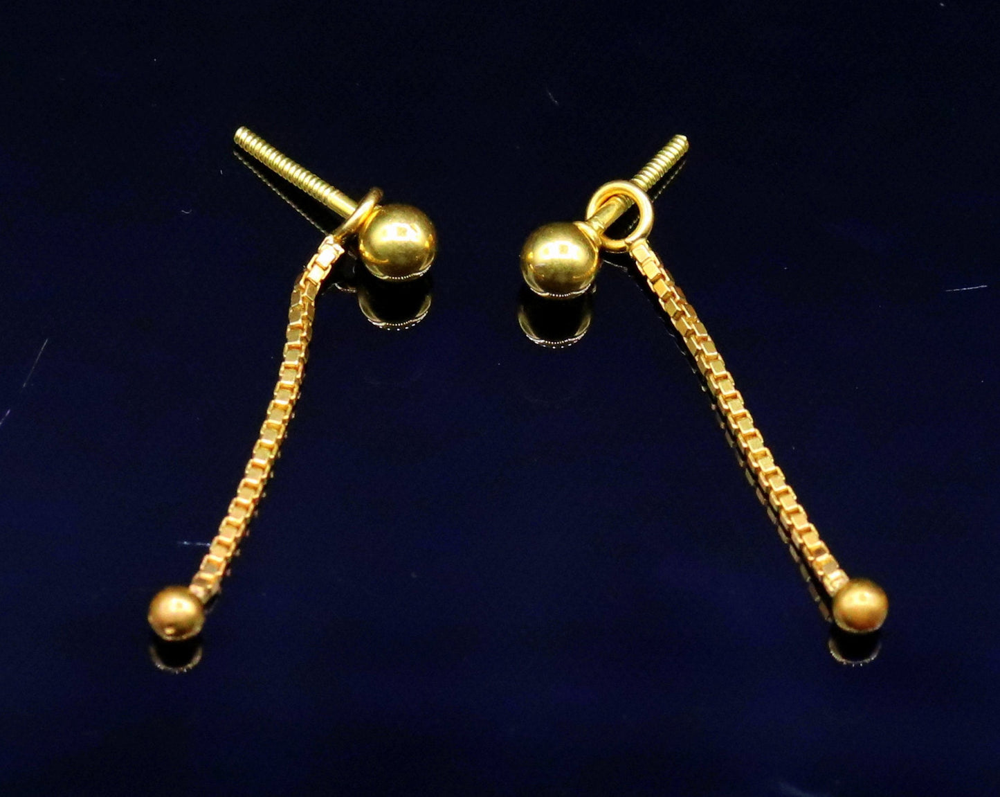 18karat yellow good handmade box chain drop/dangle with dot ball stud earring amazing earring jewelry for girls indian tribal jewelry - TRIBAL ORNAMENTS