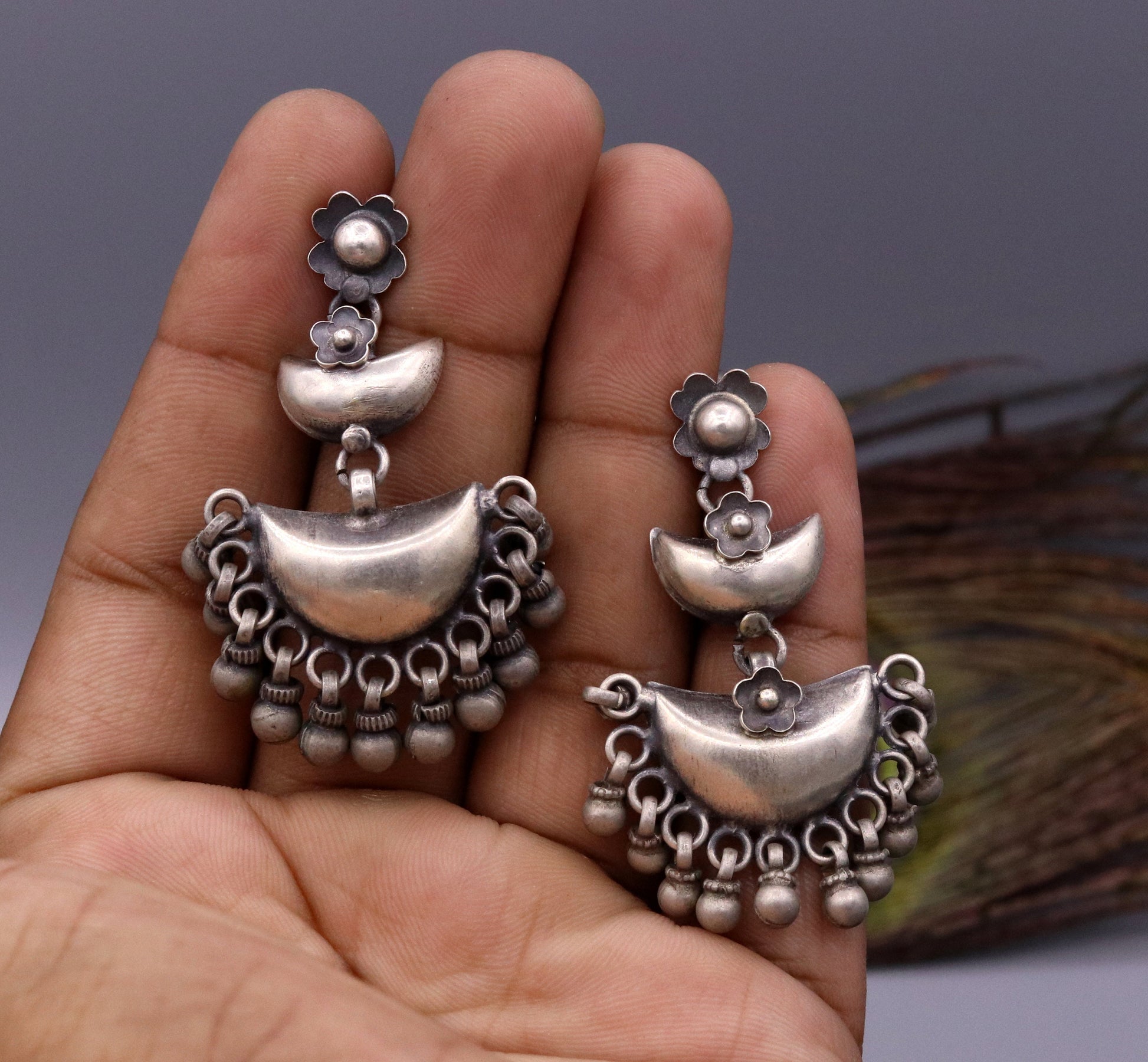 Amazing drop dangle vintage antique design handmade 925 sterling silver stud earrings belly dance customized  jewelry girls women's s312 - TRIBAL ORNAMENTS