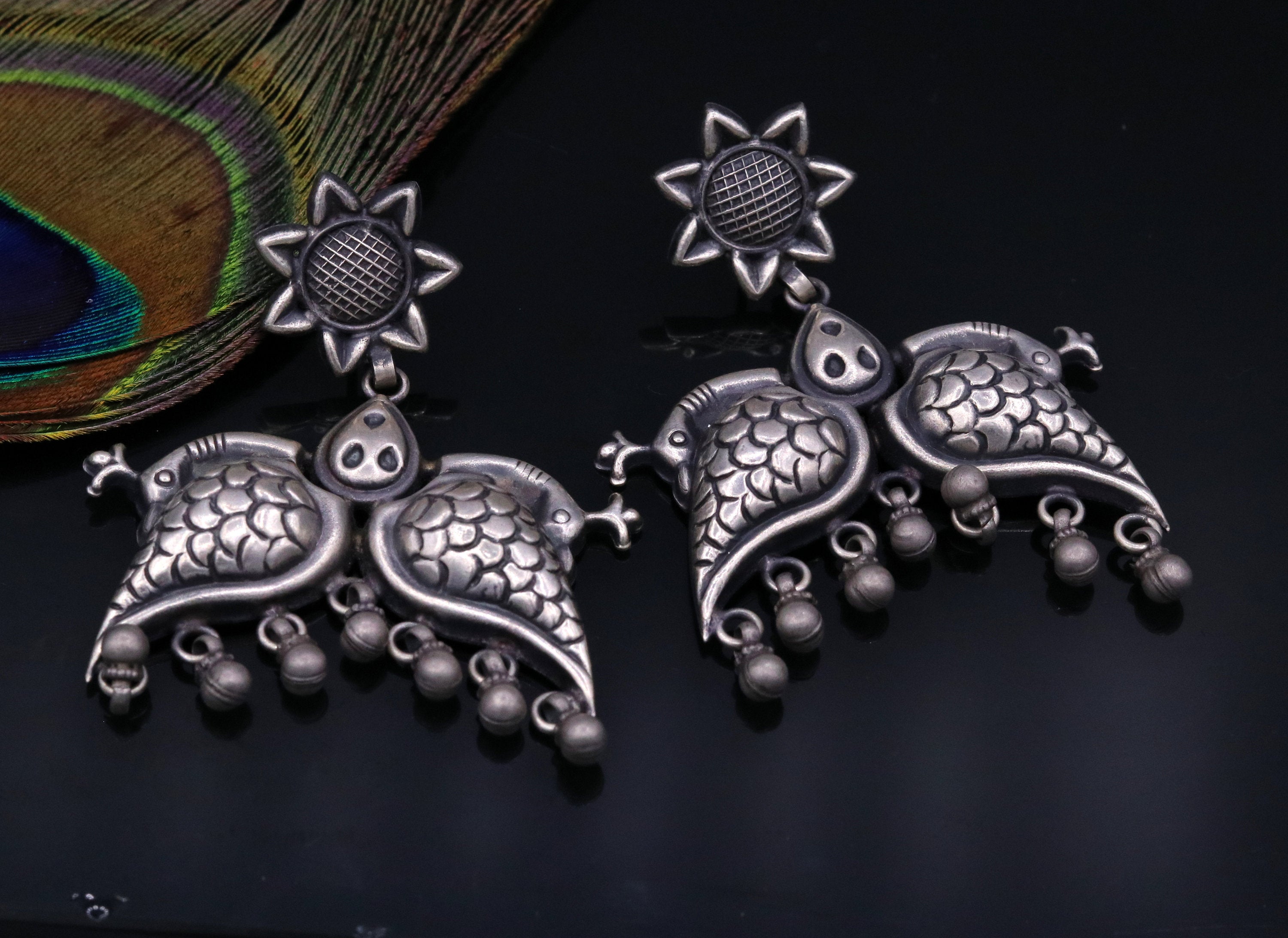 Ma Laxmi Handcrafted Earrings in 925 sterling silver earrings jewelry, antique ethnic newest vintage indian handmade jewelry, VV201