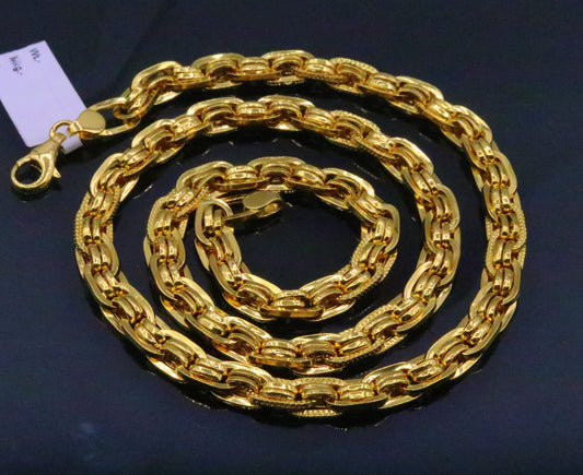 22karat yellow gold fabulous handmade designer chain necklace link chain stylish unisex jewelry from india ch215 - TRIBAL ORNAMENTS