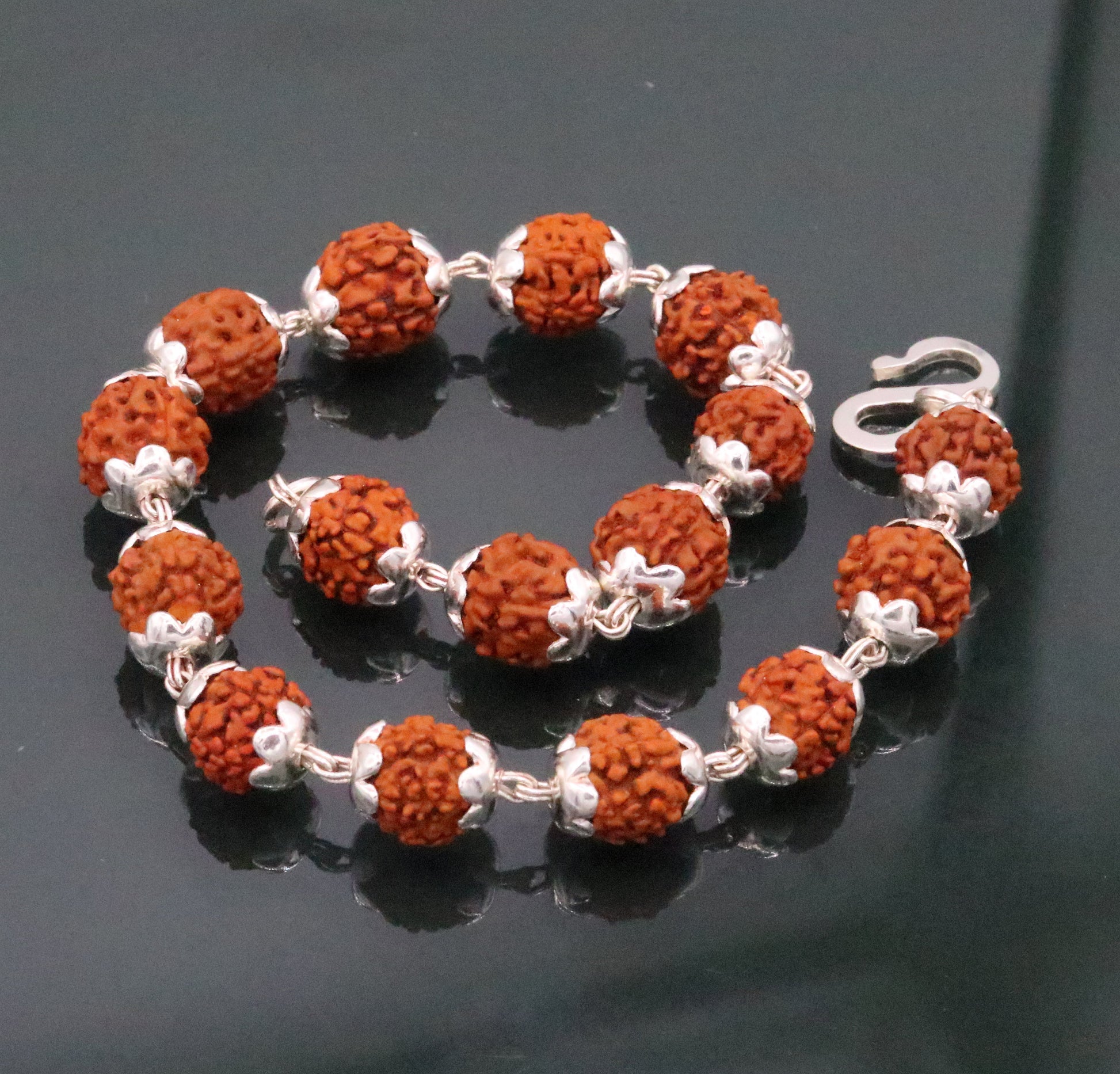 Solid silver handmade Natural Rudraksha beads 8.5 inches long bracelet jewelry from rajasthan india  sbr50 - TRIBAL ORNAMENTS
