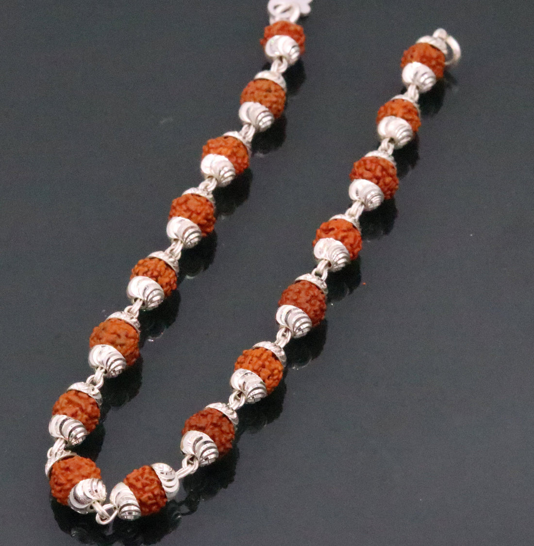 Solid silver handmade 6 mm Natural Rudraksha beads bracelet jewelry from Rajasthan India  sbr51 - TRIBAL ORNAMENTS