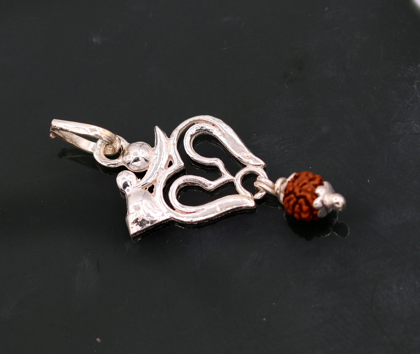 Amazing Lord shiva trident with real rudraksha beads solid silver pendant unisex jewelry tribal jewelry from Rajasthan india nsp94 - TRIBAL ORNAMENTS
