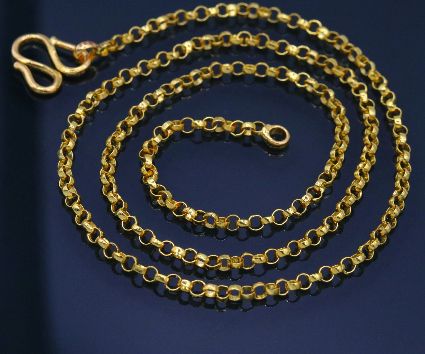 Handmade Genuine 22karat yellow gold gorgeous cable Rolo chain Necklace stylish chain gifting jewelry from india - TRIBAL ORNAMENTS