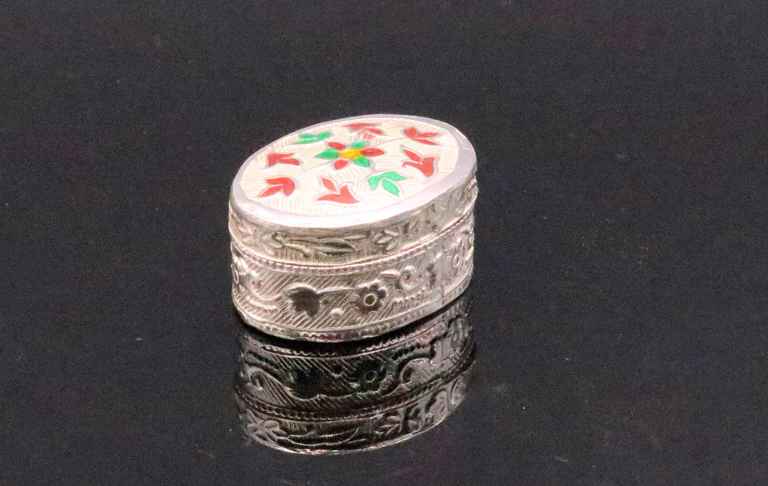 Handmade 925 sterling silver solid trinket box casket box container cigar box color enamel collectible pieces trnk09 - TRIBAL ORNAMENTS