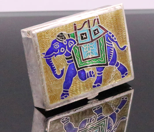 Handmade amazing design 925 solid silver trinket box excellent elephant design color enamel royal jewelry box cigar box trnk12 - TRIBAL ORNAMENTS