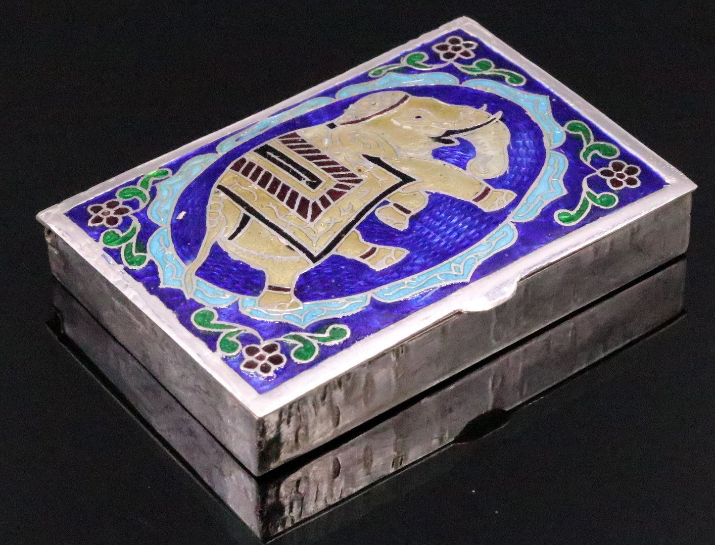 Gorgeous Handmade amazing design 925 solid silver trinket box excellent elephant design color enamel royal jewelry box cigar box trnk13 - TRIBAL ORNAMENTS