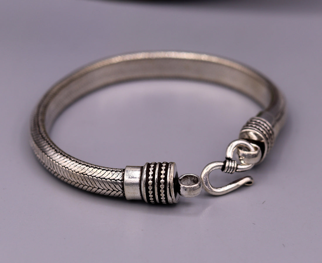 8.5" 925 Sterling silver vintage handmade wheat chain Half round D shape bracelet unisex gorgeous antique style jewelry from india sbr63 - TRIBAL ORNAMENTS