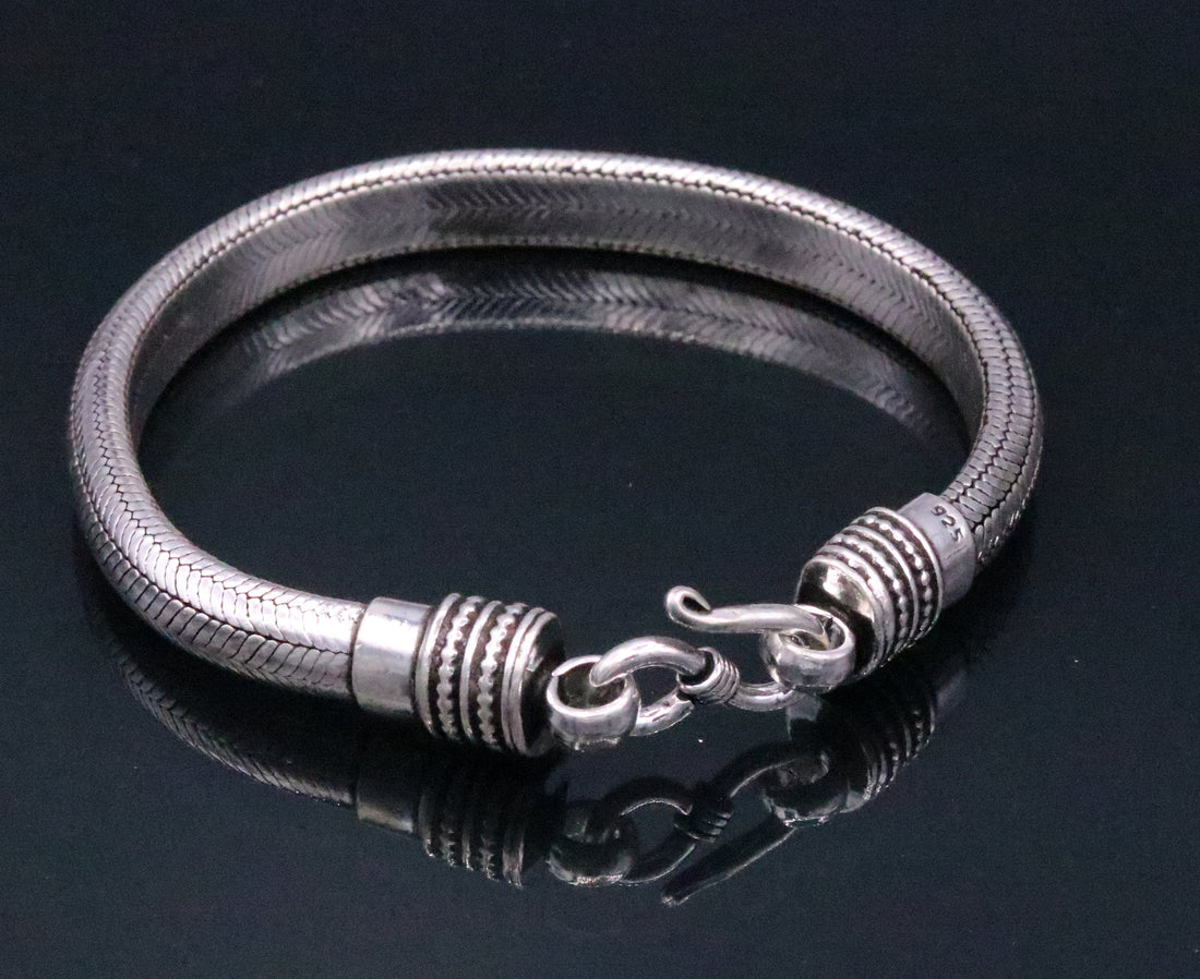8.5" 925 Sterling silver vintage handmade wheat chain Half round D shape bracelet unisex gorgeous antique style jewelry from india sbr63 - TRIBAL ORNAMENTS