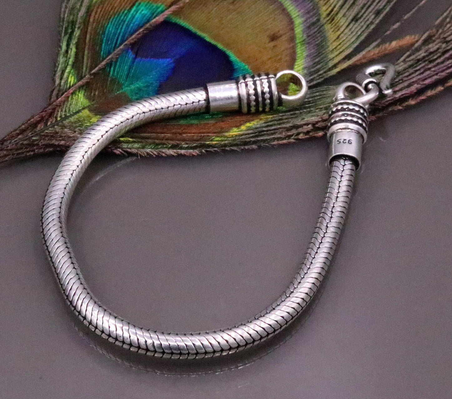 8.25 inches 5mm Amazing vintage style snake chain handmade 925 sterling silver bracelet unisex Indian tribal gifting jewelry SBRM1001 - TRIBAL ORNAMENTS