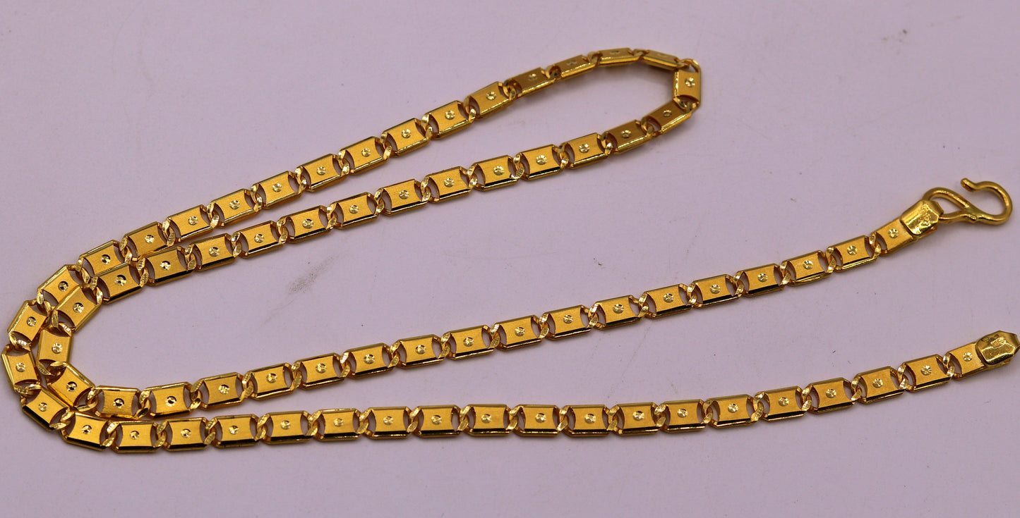 22kt Yellow gold handmade gorgeous Royal Nawabi chain necklace solid diamond cut design unisex bar chain from india - TRIBAL ORNAMENTS