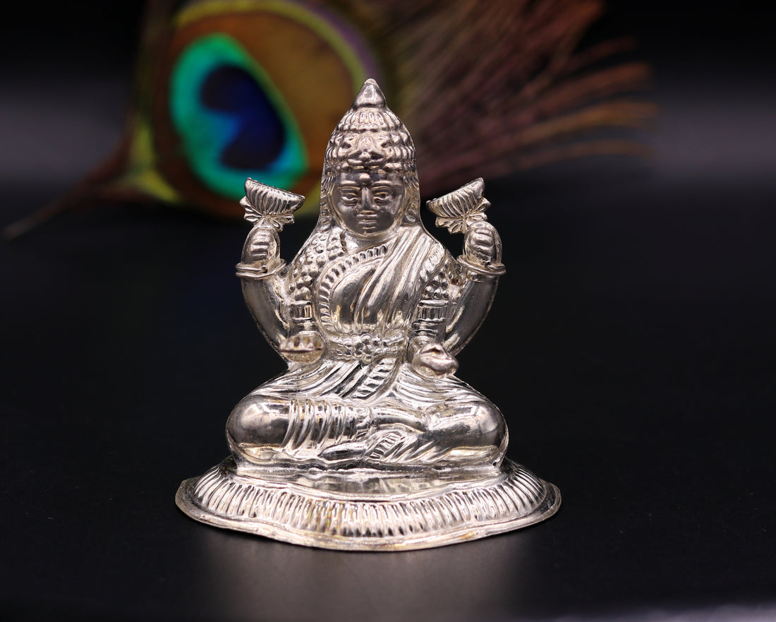 Sterling silver handmade gorgeous Goddess laxmi statue sculpture for Diwali puja customized art home temple article from sst01 - TRIBAL ORNAMENTS