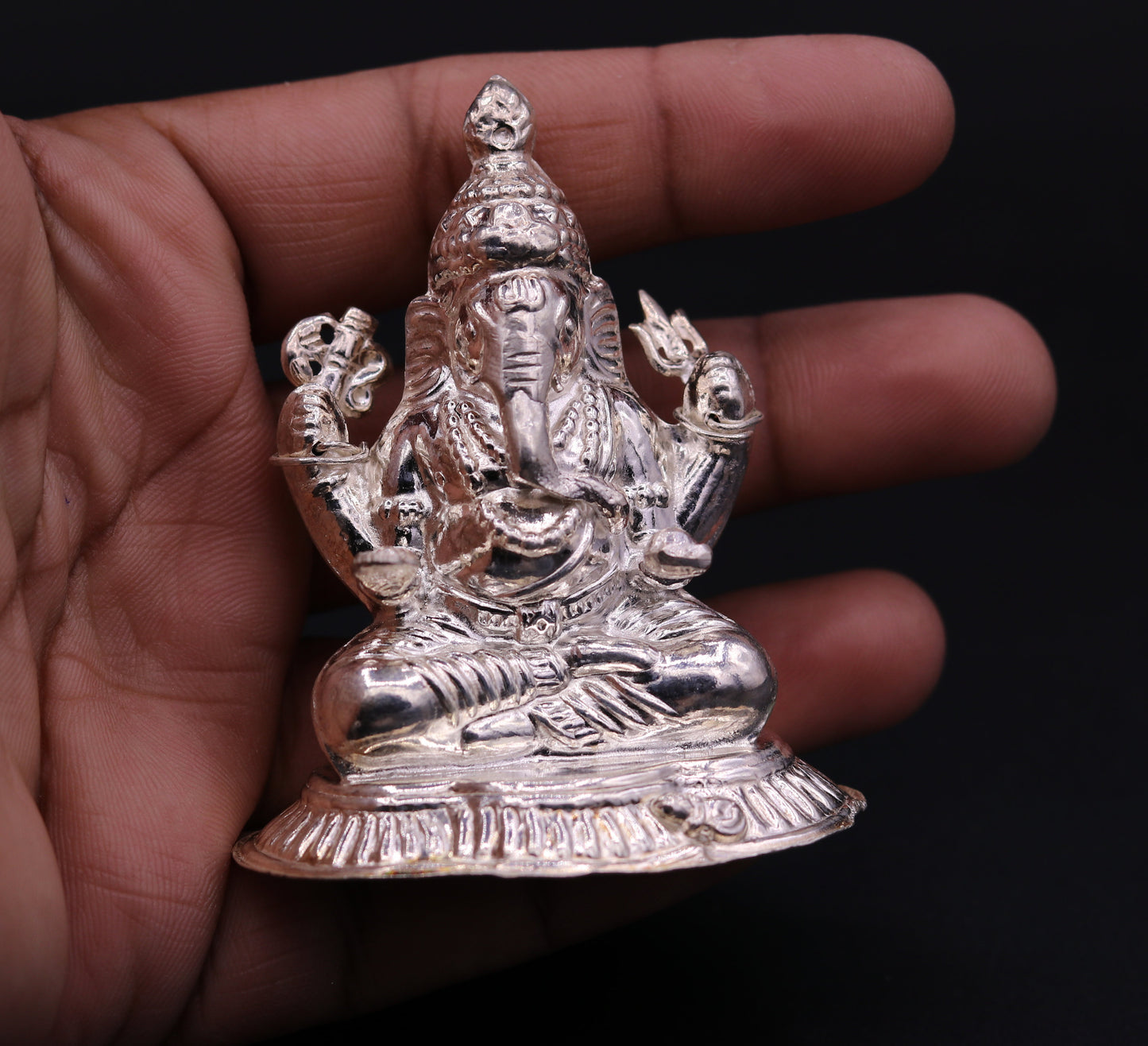 Indian idol lord Ganesha statue Sterling silver handmade gorgeous sculpture for Diwali puja home temple article from Rajasthan India sst02 - TRIBAL ORNAMENTS