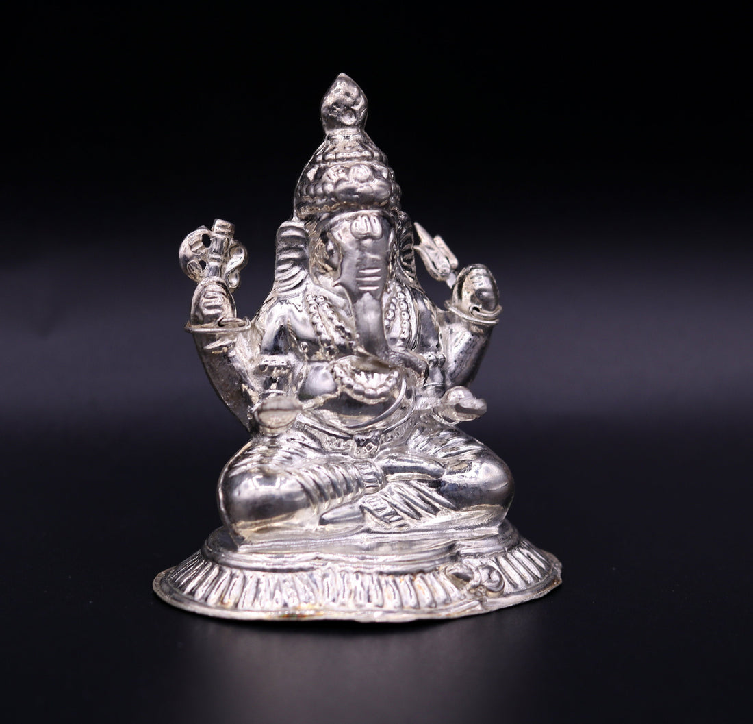 Indian idol lord Ganesha statue Sterling silver handmade gorgeous sculpture for Diwali puja home temple article from Rajasthan India sst02 - TRIBAL ORNAMENTS