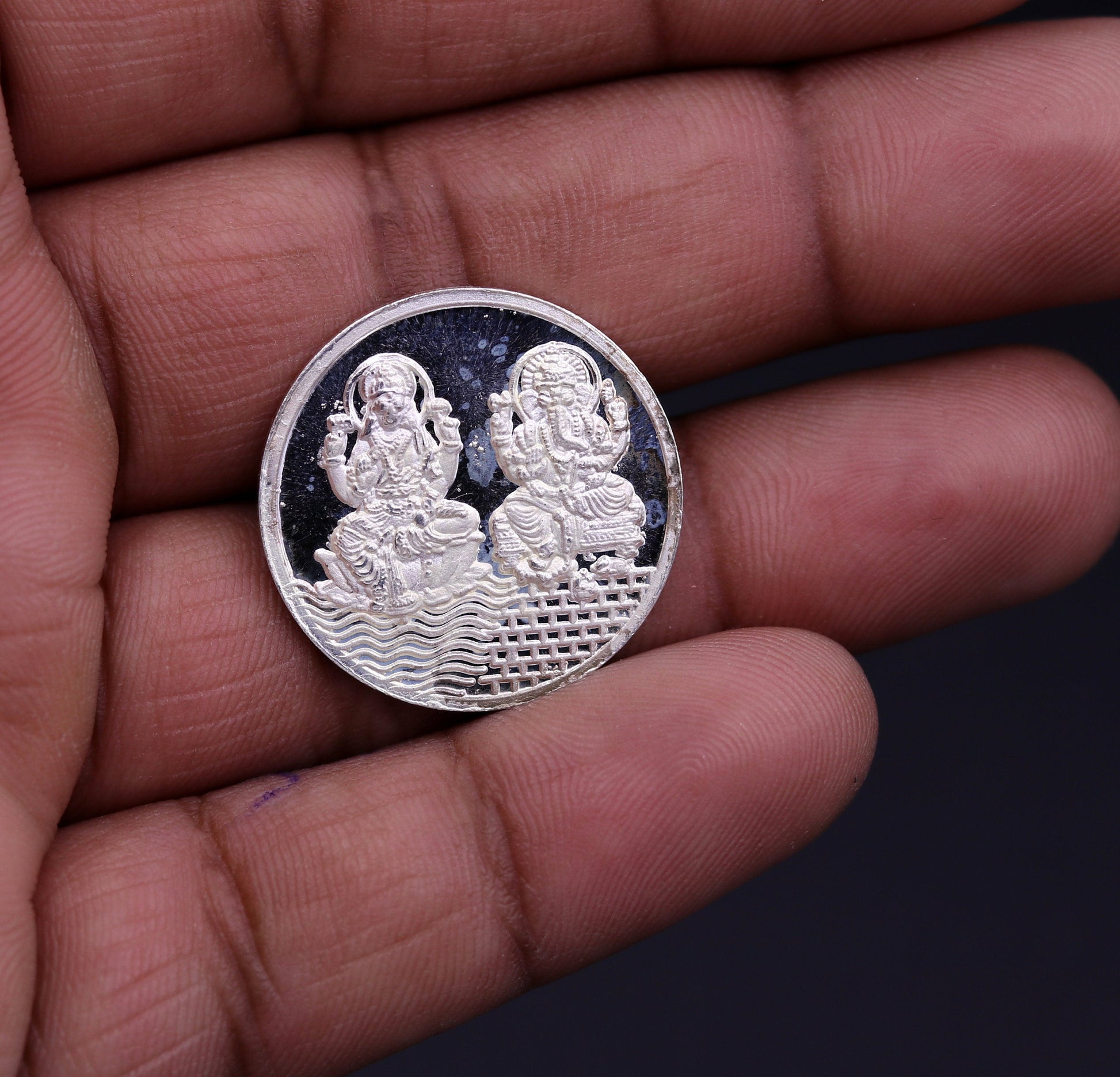 Pure solid 999 silver amazing Indian idol lord Ganesha Laxmi print 5 grams coin amazing gifting and collectible coin sst05 - TRIBAL ORNAMENTS