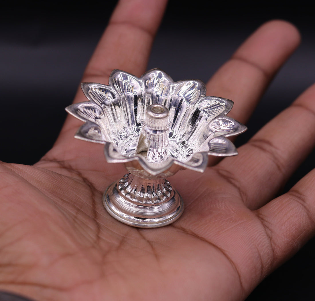 Sterling silver handmade gorgeous lamp oil lamp for home temple decoration gorgeous article collectible sst06 - TRIBAL ORNAMENTS