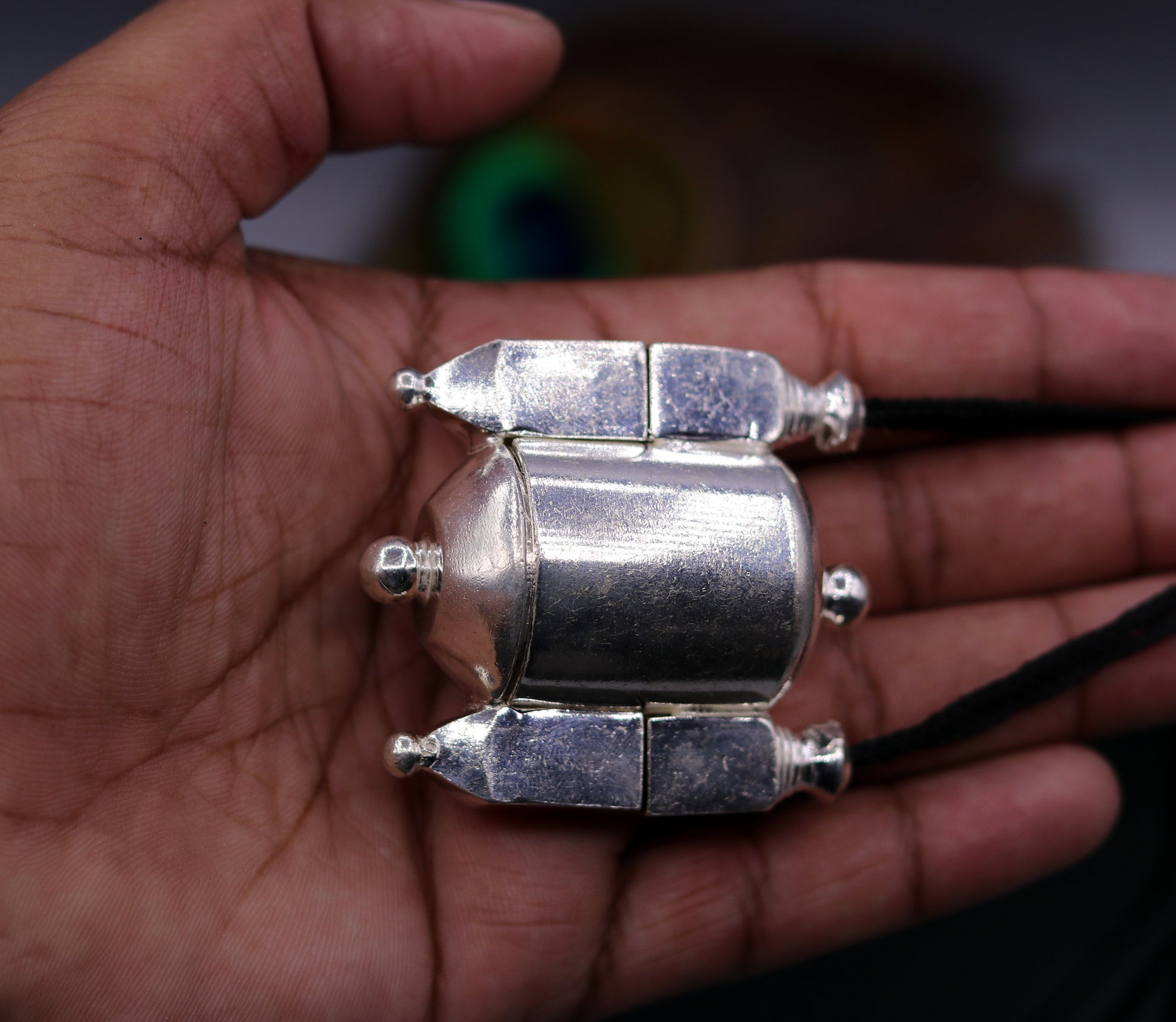 Amazing Sterling silver handmade lingam box container box pendant jewelry from rajasthan india tribal jewelry for belly dance nsp110 - TRIBAL ORNAMENTS