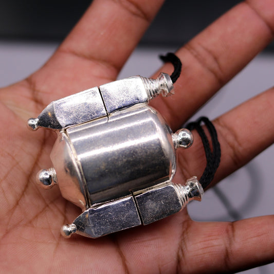 Amazing Sterling silver handmade lingam box container box pendant jewelry from rajasthan india tribal jewelry for belly dance nsp110 - TRIBAL ORNAMENTS