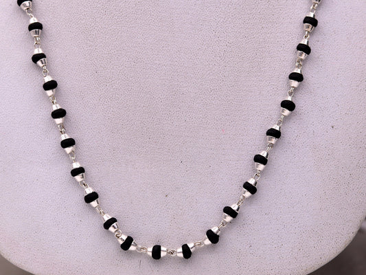 Sterling silver black basil rosary wood beads chain 20 inches necklace for meditation excellent unisex tulsimala from india ch41 - TRIBAL ORNAMENTS