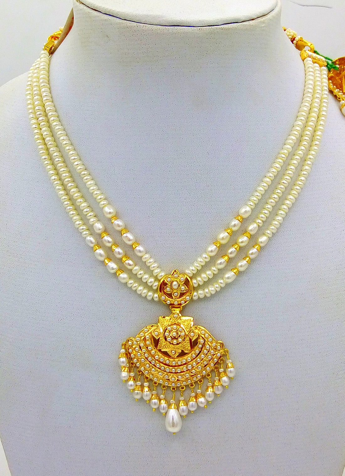 222kt yellow gold handmade gorgeous pearl necklace excellent wedding bridal necklace unisex tribal punjabi muslim jewelry set08 - TRIBAL ORNAMENTS