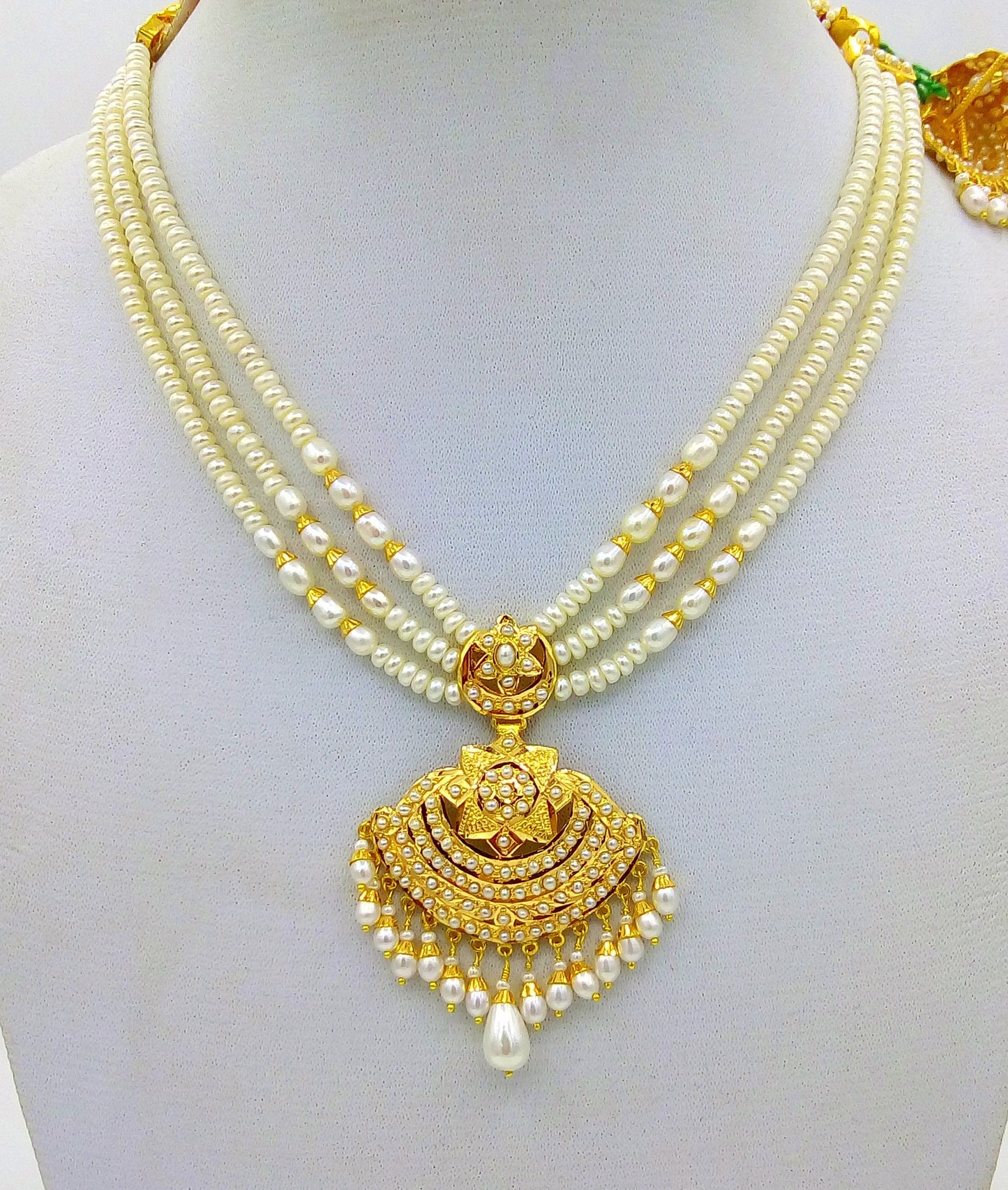 222kt yellow gold handmade gorgeous pearl necklace excellent wedding bridal necklace unisex tribal punjabi muslim jewelry set08 - TRIBAL ORNAMENTS