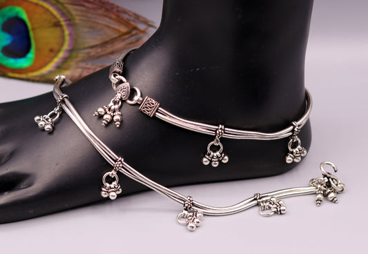 925 Sterling silver handmade vintage antique design stylish anklet foot bracelet with hanging bells tribal belly dance jewelry ank28 - TRIBAL ORNAMENTS