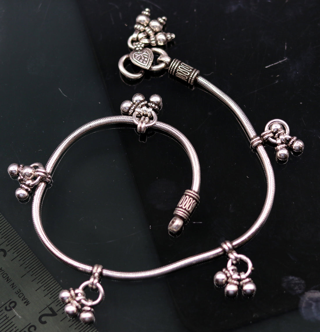 handmade 925 Sterling silver handmade vintage antique design stylish anklet foot bracelet hanging bells tribal belly dance jewelry ank29 - TRIBAL ORNAMENTS