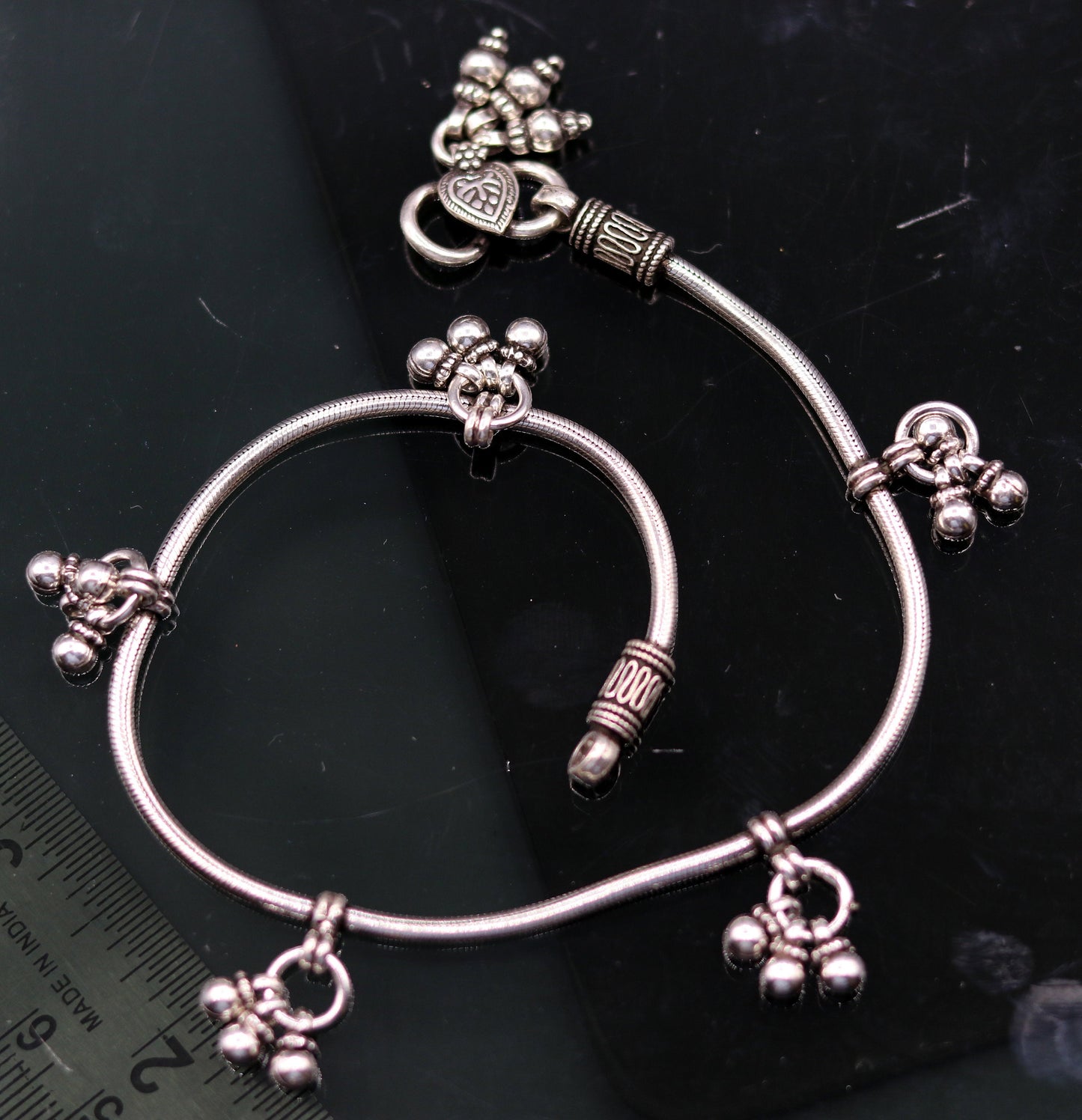 handmade 925 Sterling silver handmade vintage antique design stylish anklet foot bracelet hanging bells tribal belly dance jewelry ank29 - TRIBAL ORNAMENTS
