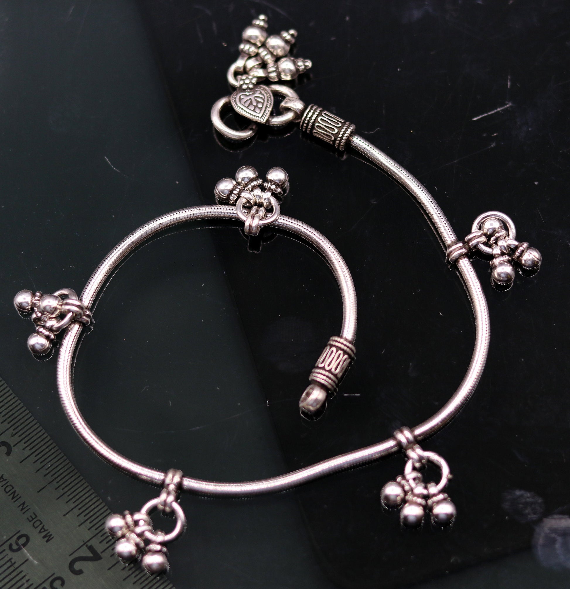 handmade 925 Sterling silver handmade vintage antique design stylish anklet foot bracelet hanging bells tribal belly dance jewelry ank29 - TRIBAL ORNAMENTS
