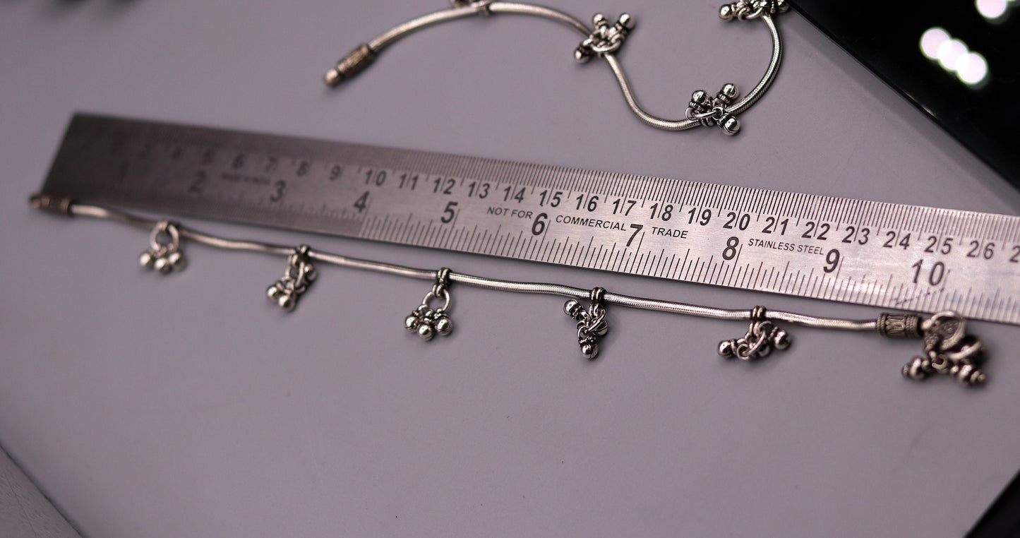 handmade 925 Sterling silver handmade vintage antique design stylish anklet foot bracelet hanging bells tribal belly dance jewelry ank29 - TRIBAL ORNAMENTS