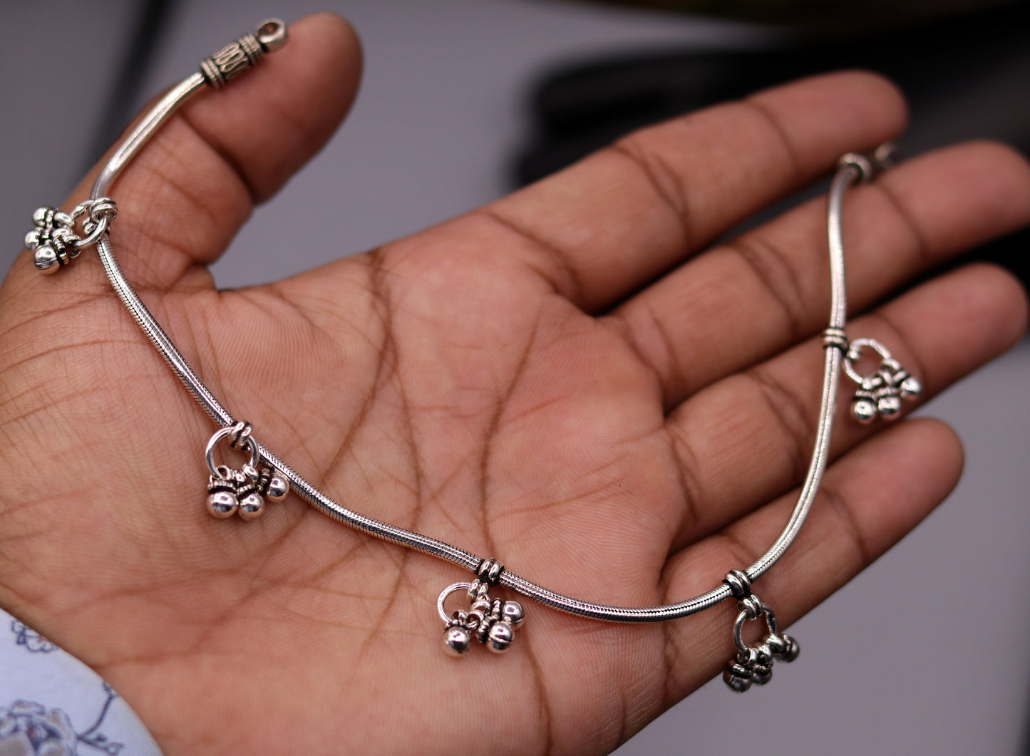 handmade 925 Sterling silver handmade vintage antique design stylish anklet foot bracelet hanging bells tribal belly dance jewelry ank29 - TRIBAL ORNAMENTS