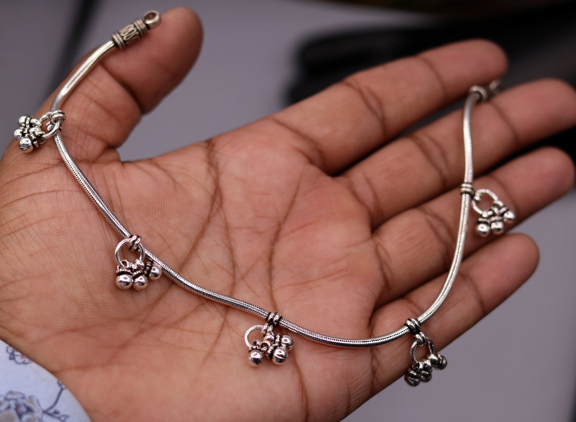 handmade 925 Sterling silver handmade vintage antique design stylish anklet foot bracelet hanging bells tribal belly dance jewelry ank29 - TRIBAL ORNAMENTS