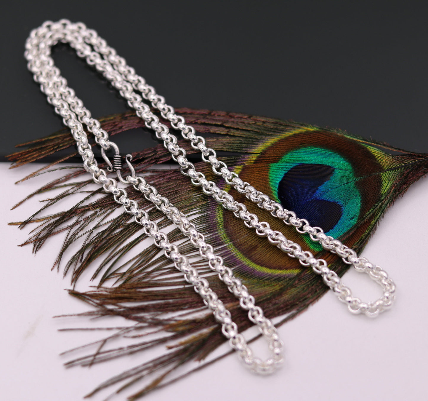 Sterling silver handmade fabulous cable link rolo chain long unisex necklace jewelry from india ch42 - TRIBAL ORNAMENTS