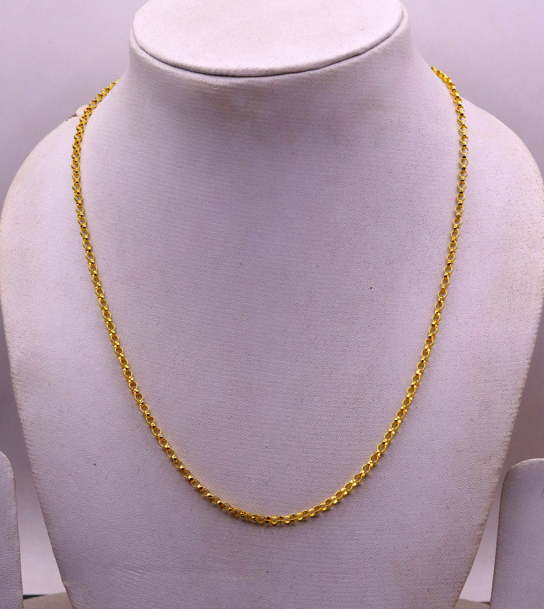 Handmade Genuine 22karat yellow gold gorgeous cable Rolo chain Necklace stylish chain gifting jewelry from india - TRIBAL ORNAMENTS