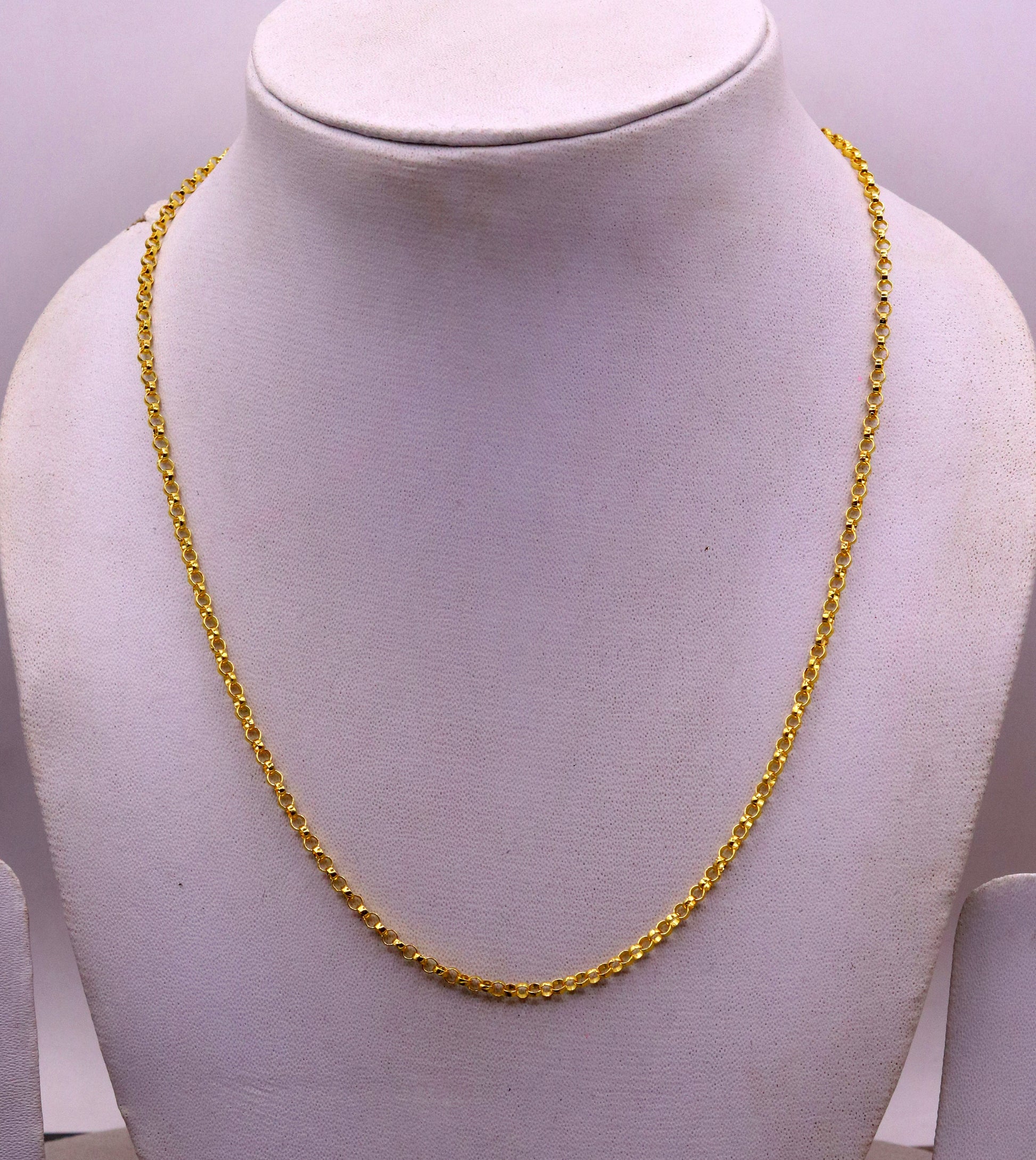 Handmade Genuine 22karat yellow gold gorgeous cable Rolo chain Necklace stylish chain gifting jewelry from india - TRIBAL ORNAMENTS