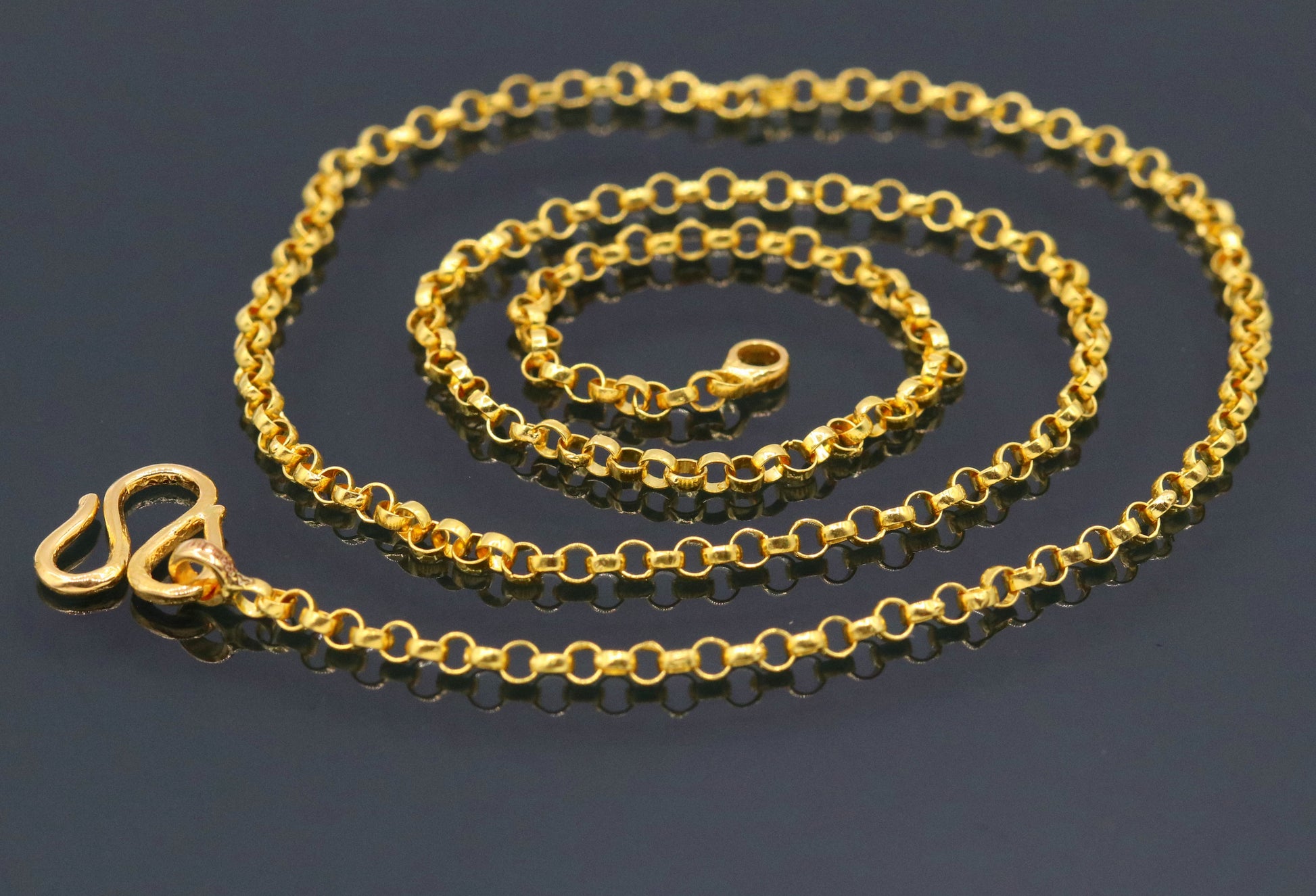 Handmade Genuine 22karat yellow gold gorgeous cable Rolo chain Necklace stylish chain gifting jewelry from india - TRIBAL ORNAMENTS